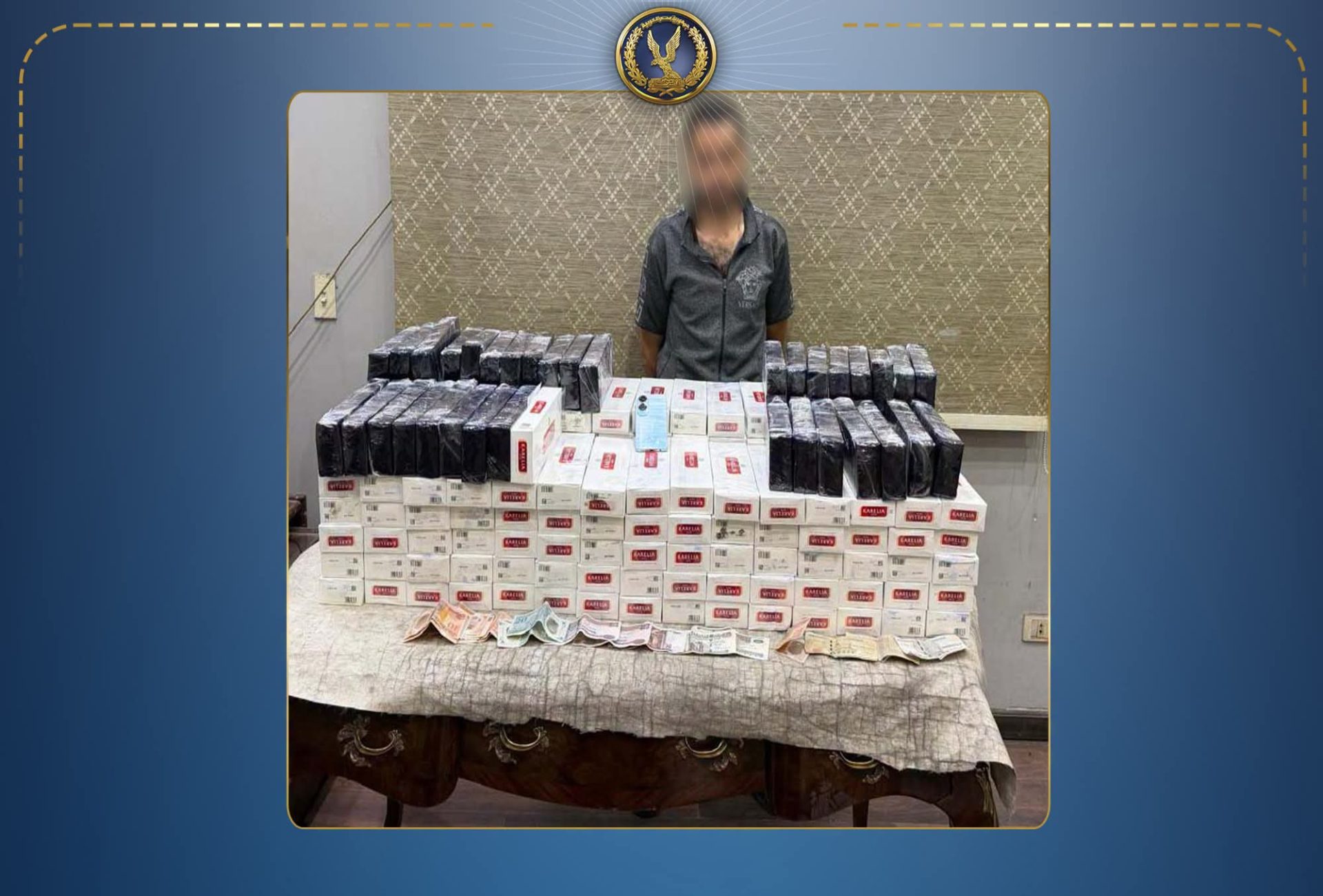 2000 عبوة سجائر مهربة ومجهولة المصدر.. سقوط تاجر سجائر غير مشروعة في قبضة أمن القاهرة ببدر